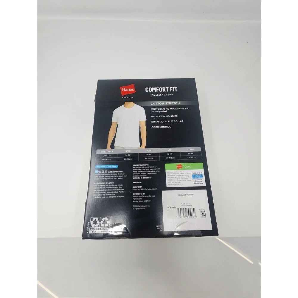 Hanes Mens Comfort Fit 3 Pack Crew Undershirts White Cotton Blend Size Small